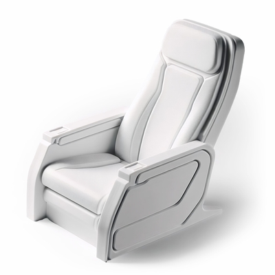 Das Bild zeigt einen modernen, weißen Sessel mit ergonomischem Design.