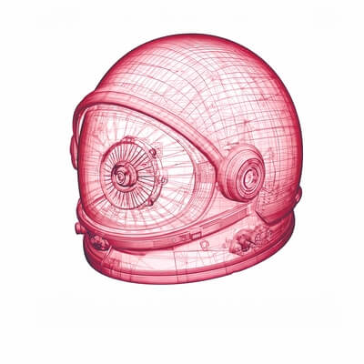 Auf dem Bild ist eine stilisierte, durchsichtige Darstellung eines Astronautenhelms zu sehen.