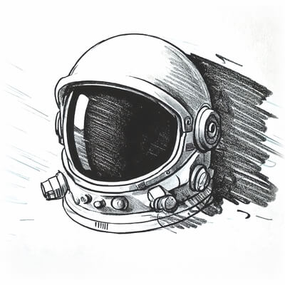 Auf dem Bild ist ein skizzenhaft dargestellter Astronautenhelm zu sehen.