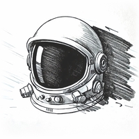Auf dem Bild ist ein skizzenhaft dargestellter Astronautenhelm zu sehen.