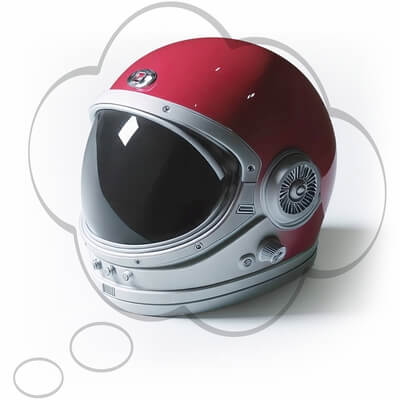 Auf dem Bild ist ein roter Astronautenhelm zu sehen.