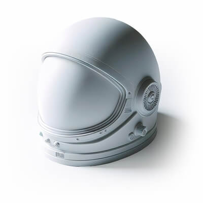 Auf dem Bild ist ein weißer Astronautenhelm zu sehen.