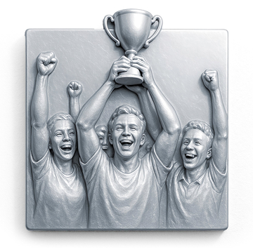 Das Bild zeigt eine Gruppe von jubelnden Personen, die einen Pokal in die Luft halten.