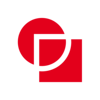 Das Bild zeigt ein grafisches Logo mit geometrischen Formen in Rot, Schwarz und Weiß.