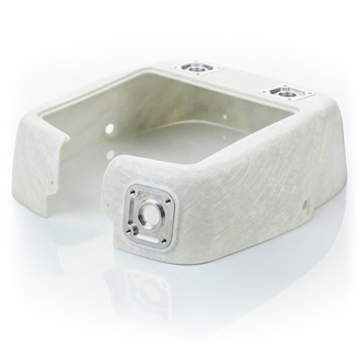 Das Bild zeigt ein Kunststoffgehäuse mit metallischen Befestigungselementen.